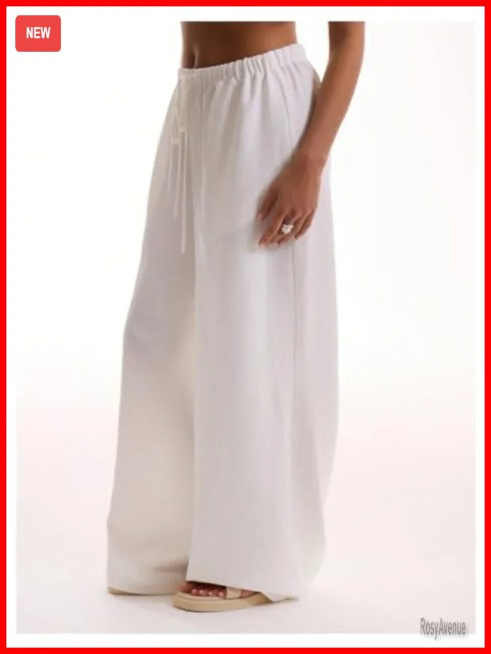 Women's Linen Beach Cover Up Wide Leg Palazzo Flowy Pants Drawstring Waist